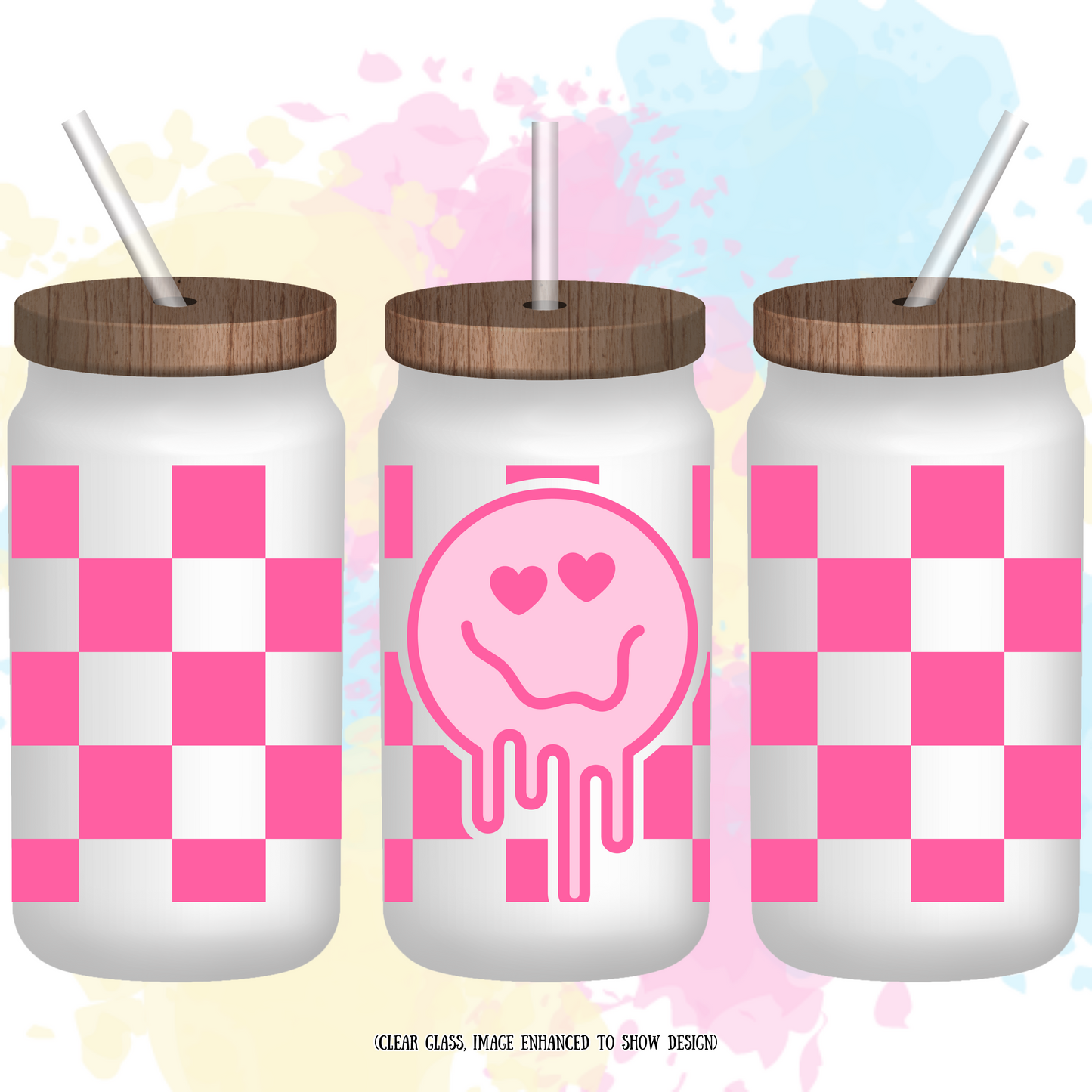 Pink Smiley Glass Can 20oz